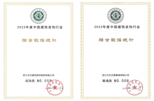 yh86银河国际装饰集团位列2023年度中国建筑装饰企业百强59位、幕墙百强第8位